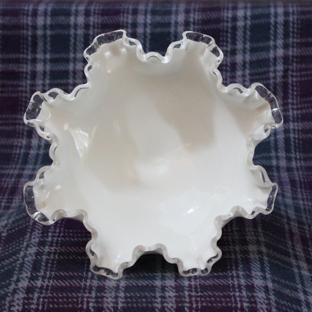 Fenton Silver Crest Milk Glass Footed Bowl - Picture 3 of 8